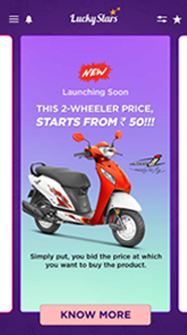LuckyStars App - 2 Wheeler Price Starts From Rs.50!